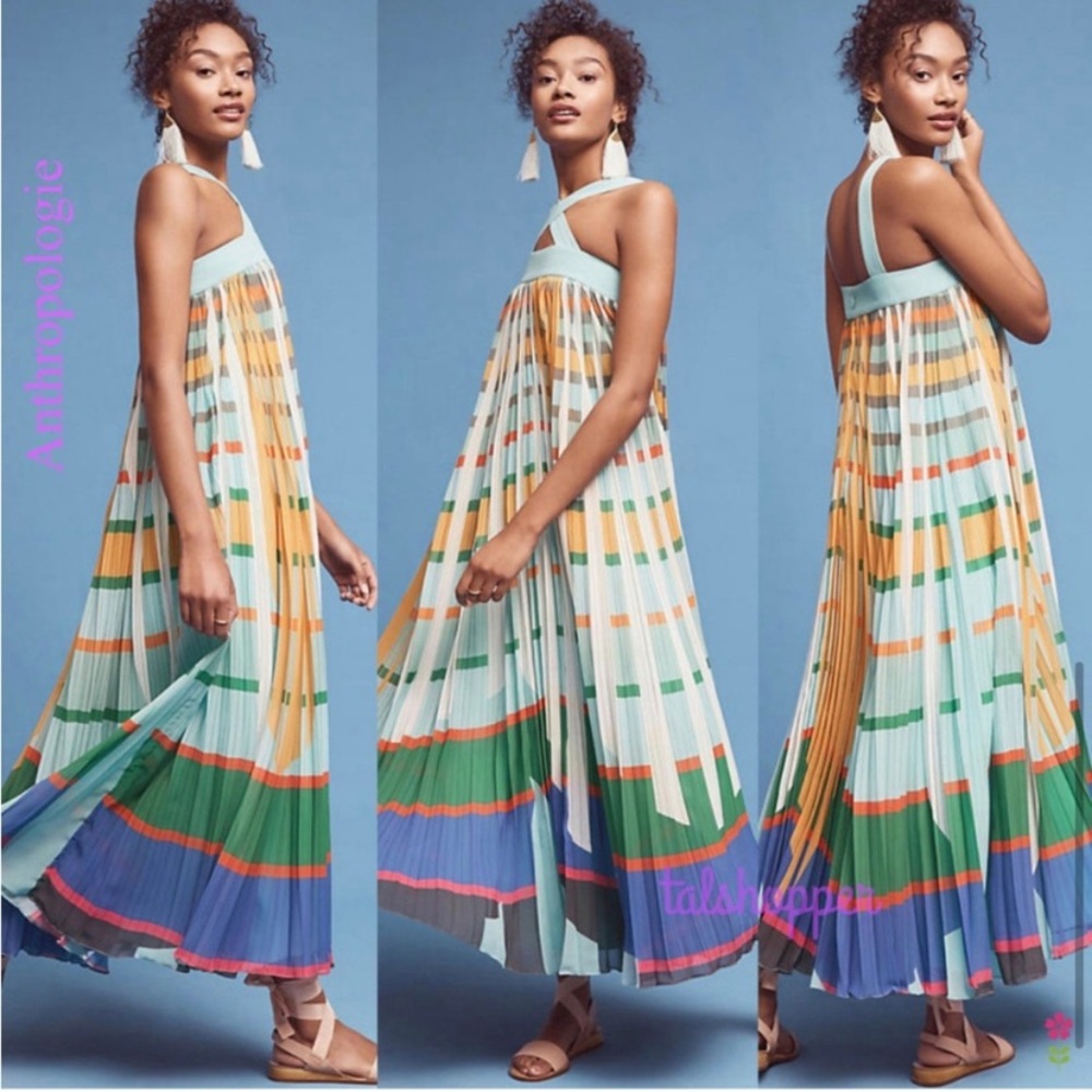 ANTHROPOLOGIE Mint Abstract Print Maxi Dress